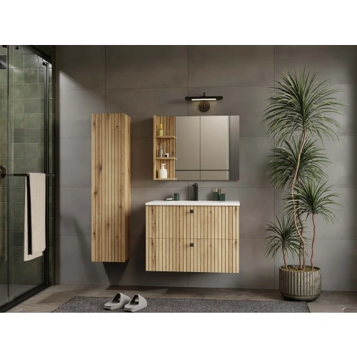 SZAFKA POD UMYWALKĘ TIGO 80 2S DĄB EVOKE 2 SZUFLADY RYFLOWANY FRONT WISZĄCA-9