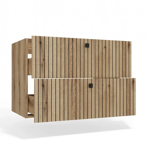 SZAFKA POD UMYWALKĘ TIGO 80 2S DĄB EVOKE 2 SZUFLADY RYFLOWANY FRONT WISZĄCA-13