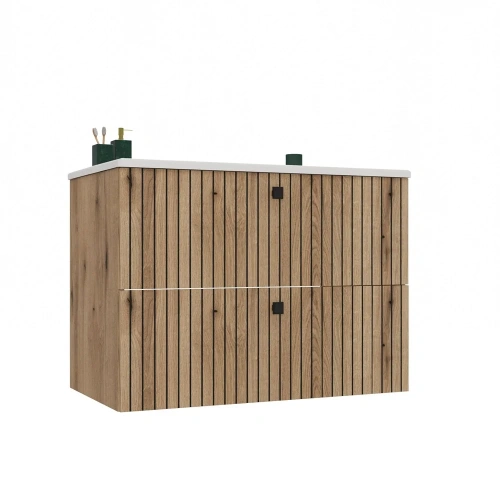 SZAFKA POD UMYWALKĘ TIGO 80 2S DĄB EVOKE RYFLOWANY FRONT + UMYWALKA-1