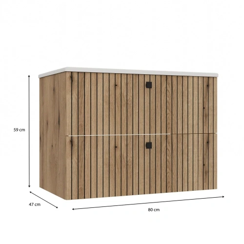 SZAFKA POD UMYWALKĘ TIGO 80 2S DĄB EVOKE RYFLOWANY FRONT + UMYWALKA-9