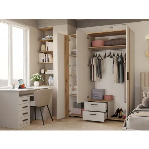 SZAFA AVA 150 CM LUSTRO 2 SZUFLADY RYFLOWANY FRONT DĄB EVOKE KASZMIR BEŻ-2