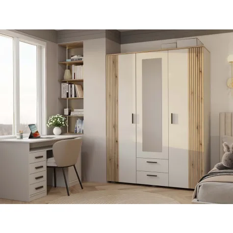 SZAFA AVA 150 CM LUSTRO 2 SZUFLADY RYFLOWANY FRONT DĄB EVOKE KASZMIR BEŻ-4