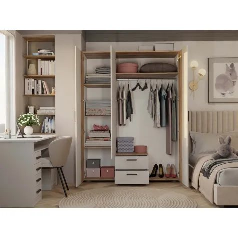 SZAFA AVA 150 CM LUSTRO 2 SZUFLADY RYFLOWANY FRONT DĄB EVOKE KASZMIR BEŻ-5