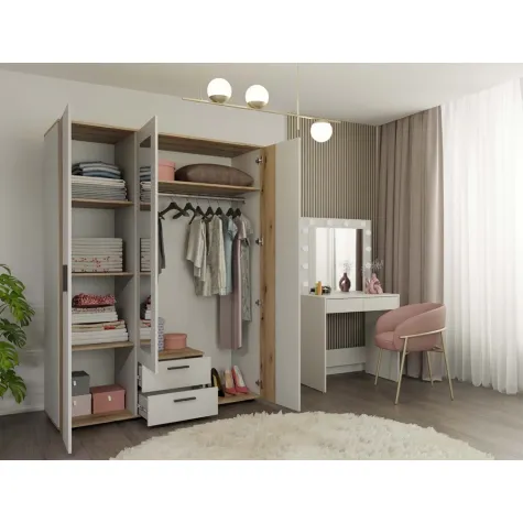 SZAFA AVA 150 CM LUSTRO 2 SZUFLADY RYFLOWANY FRONT DĄB EVOKE KASZMIR BEŻ-8