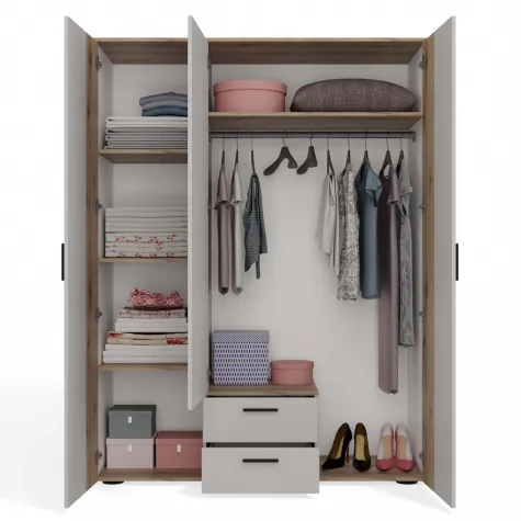 SZAFA AVA 150 CM LUSTRO 2 SZUFLADY RYFLOWANY FRONT DĄB EVOKE KASZMIR BEŻ-10