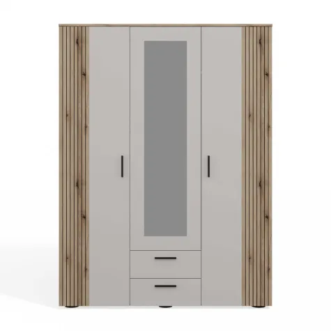 SZAFA AVA 150 CM LUSTRO 2 SZUFLADY RYFLOWANY FRONT DĄB EVOKE KASZMIR BEŻ-11