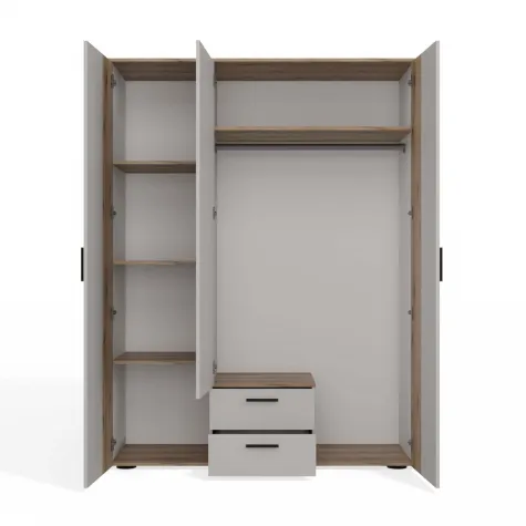 SZAFA AVA 150 CM LUSTRO 2 SZUFLADY RYFLOWANY FRONT DĄB EVOKE KASZMIR BEŻ-12