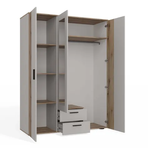 SZAFA AVA 150 CM LUSTRO 2 SZUFLADY RYFLOWANY FRONT DĄB EVOKE KASZMIR BEŻ-13