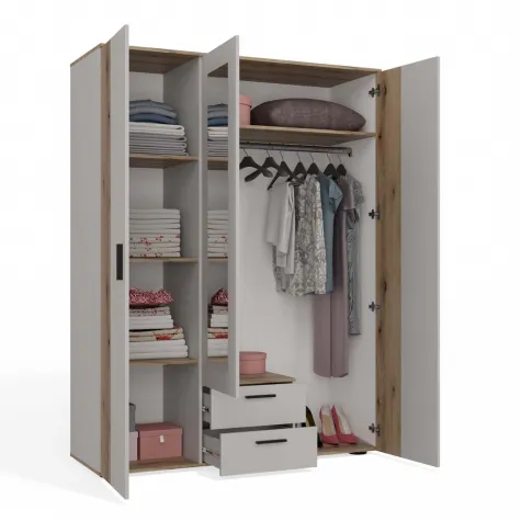 SZAFA AVA 150 CM LUSTRO 2 SZUFLADY RYFLOWANY FRONT DĄB EVOKE KASZMIR BEŻ-14