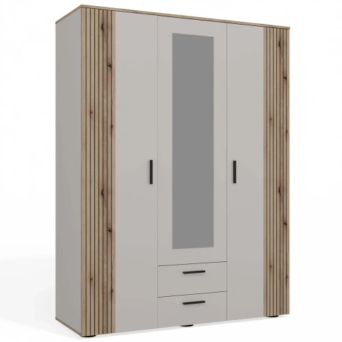 SZAFA AVA 150 CM LUSTRO 2 SZUFLADY RYFLOWANY FRONT DĄB EVOKE KASZMIR BEŻ-1