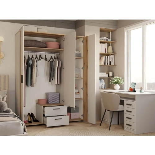 SZAFA AVA 150 CM LUSTRO 2 SZUFLADY RYFLOWANY FRONT DĄB EVOKE KASZMIR BEŻ-3