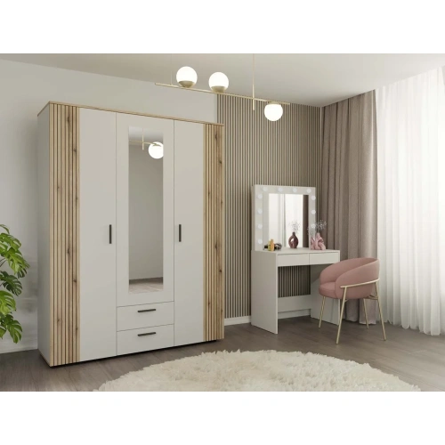 SZAFA AVA 150 CM LUSTRO 2 SZUFLADY RYFLOWANY FRONT DĄB EVOKE KASZMIR BEŻ-6