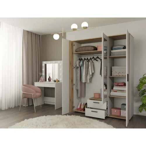 SZAFA AVA 150 CM LUSTRO 2 SZUFLADY RYFLOWANY FRONT DĄB EVOKE KASZMIR BEŻ-7