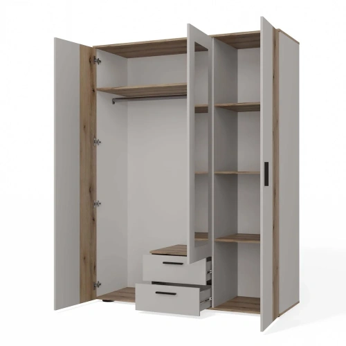 SZAFA AVA 150 CM LUSTRO 2 SZUFLADY RYFLOWANY FRONT DĄB EVOKE KASZMIR BEŻ-9