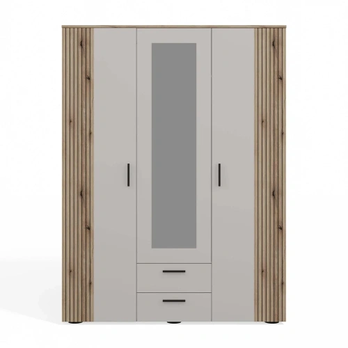 SZAFA AVA 150 CM LUSTRO 2 SZUFLADY RYFLOWANY FRONT DĄB EVOKE KASZMIR BEŻ-10