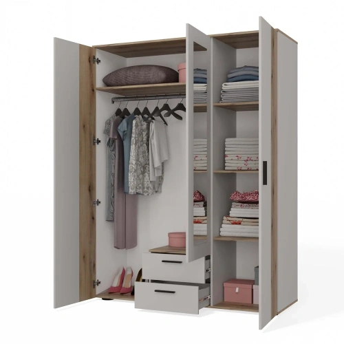 SZAFA AVA 150 CM LUSTRO 2 SZUFLADY RYFLOWANY FRONT DĄB EVOKE KASZMIR BEŻ-11