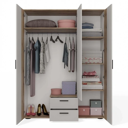 SZAFA AVA 150 CM LUSTRO 2 SZUFLADY RYFLOWANY FRONT DĄB EVOKE KASZMIR BEŻ-12