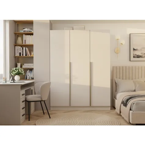 SZAFA SENSO 3D 150 CM 3 DRZWI ZŁOTE UCHWYTY DO SALONU SYPIALNI KASZMIR BEŻ-3