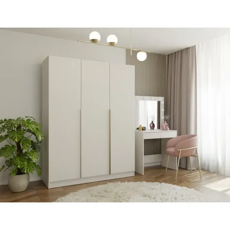 SZAFA SENSO 3D 150 CM 3 DRZWI ZŁOTE UCHWYTY DO SALONU SYPIALNI KASZMIR BEŻ-6