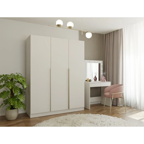 SZAFA SENSO 3D 150 CM 3 DRZWI ZŁOTE UCHWYTY DO SALONU SYPIALNI KASZMIR BEŻ-6