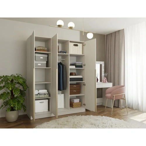 SZAFA SENSO 3D 150 CM 3 DRZWI ZŁOTE UCHWYTY DO SALONU SYPIALNI KASZMIR BEŻ-7
