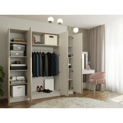 SZAFA SENSO 4D 200 CM 4 DRZWI ZŁOTE UCHWYTY DO SALONU SYPIALNI KASZMIR BEŻ-4