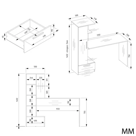 Zestaw Biurko + Regał COSMO DĄB ARTISAN-7