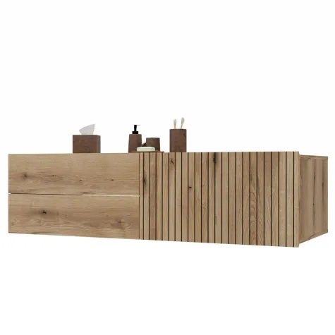 SZAFKA POD UMYWALKĘ TIGO 1D2S DĄB EVOKE 140 CM 2 SZUFLADY RYFLOWANY FRONT WISZĄCA-1