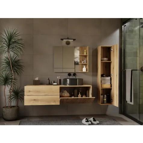 SZAFKA POD UMYWALKĘ TIGO 1D2S DĄB EVOKE 140 CM 2 SZUFLADY RYFLOWANY FRONT WISZĄCA-4