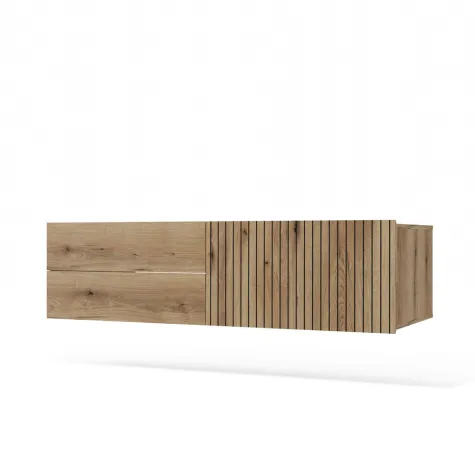 SZAFKA POD UMYWALKĘ TIGO 1D2S DĄB EVOKE 140 CM 2 SZUFLADY RYFLOWANY FRONT WISZĄCA-8