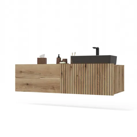 SZAFKA POD UMYWALKĘ TIGO 1D2S DĄB EVOKE 140 CM 2 SZUFLADY RYFLOWANY FRONT WISZĄCA-11