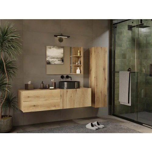 SZAFKA POD UMYWALKĘ TIGO 1D2S DĄB EVOKE 140 CM 2 SZUFLADY RYFLOWANY FRONT WISZĄCA-2