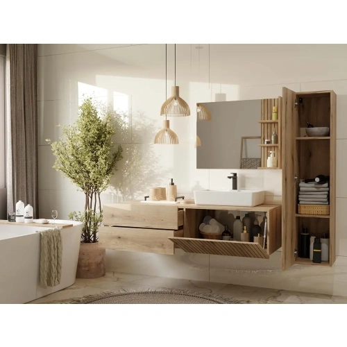 SZAFKA POD UMYWALKĘ TIGO 1D2S DĄB EVOKE 140 CM 2 SZUFLADY RYFLOWANY FRONT WISZĄCA-3