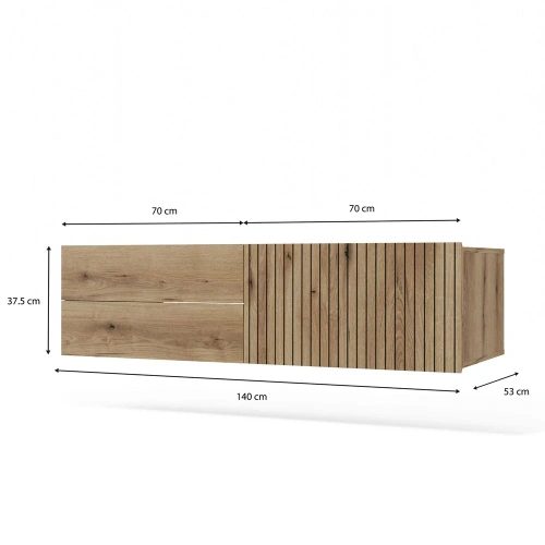 SZAFKA POD UMYWALKĘ TIGO 1D2S DĄB EVOKE 140 CM 2 SZUFLADY RYFLOWANY FRONT WISZĄCA-7