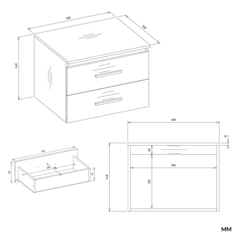 SZAFKA POD UMYWALKĘ NEL 60 ŁAZIENKOWA 2 SZUFLADY BIAŁA-8