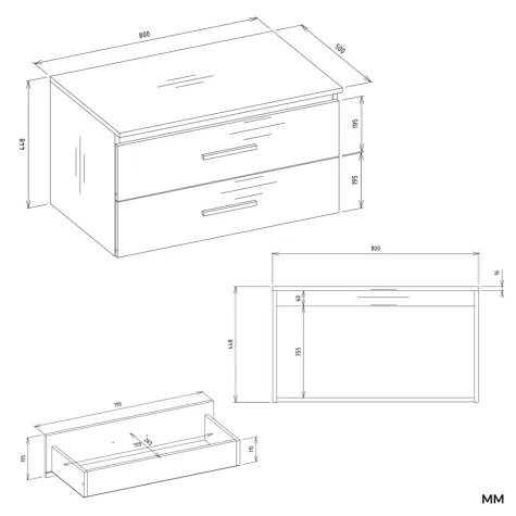 SZAFKA POD UMYWALKĘ NEL 80 ŁAZIENKOWA BIAŁA WISZĄCA 2 SZUFLADY-8