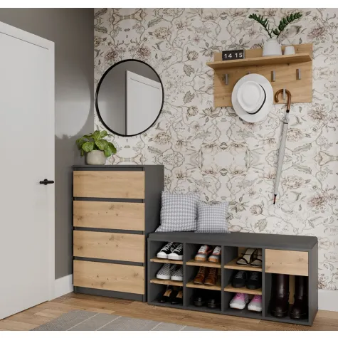 Szafka Na Obuwie Buty Otwarta TALLIN ANTRACYT DĄB ARTISAN Do Przedpokoju-2