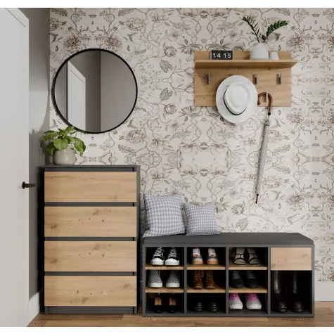 Szafka Na Obuwie Buty Otwarta TALLIN ANTRACYT DĄB ARTISAN Do Przedpokoju-5