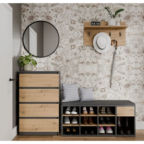 Szafka Na Obuwie Buty Otwarta TALLIN ANTRACYT DĄB ARTISAN Do Przedpokoju-5