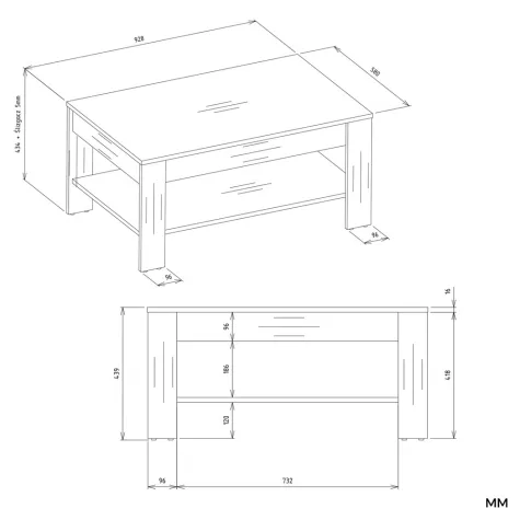 Stolik Kawowy OHIO DĄB ARTISAN CZARNY Ława Półki Do Salonu 93x58x43,5 Cm-7