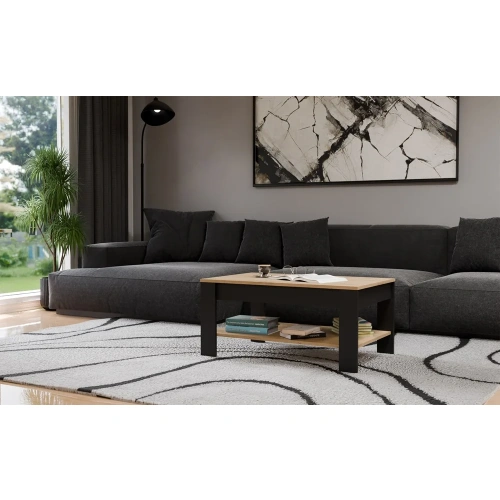 Stolik Kawowy OHIO DĄB ARTISAN CZARNY Ława Półki Do Salonu 93x58x43,5 Cm-4