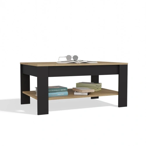 Stolik Kawowy OHIO DĄB ARTISAN CZARNY Ława Półki Do Salonu 93x58x43,5 Cm-8