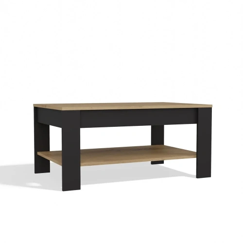 Stolik Kawowy OHIO DĄB ARTISAN CZARNY Ława Półki Do Salonu 93x58x43,5 Cm-9