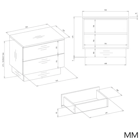 Szafka Nocna AMBER 2S Stolik Nocny 2 Szuflady Do Sypialni KASZMIR Beż-5