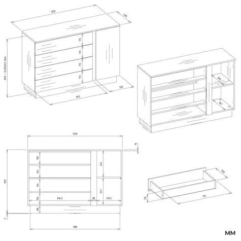 Komoda AMBER 1D4S Szafka 1 Drzwi 4 Szuflady Do Sypialni Salonu KASZMIR Beż-6