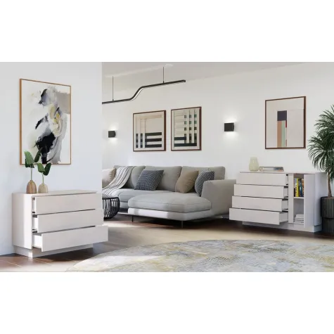 Komoda AMBER 3S Szafka 3 Szuflady Do Sypialni Salonu KASZMIR Beż-4