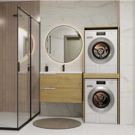 Szafka Łazienkowa na Pralkę i Suszarkę POLA TWIN Regał Słupek DĄB ARTISAN-3