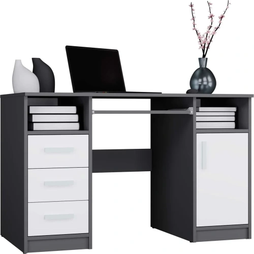 BIURKO DELTA ANTRACYT / BIAŁY 120 Cm 3 Szuflady Szafka Półki Do Biura Pokoju Na Laptop-1