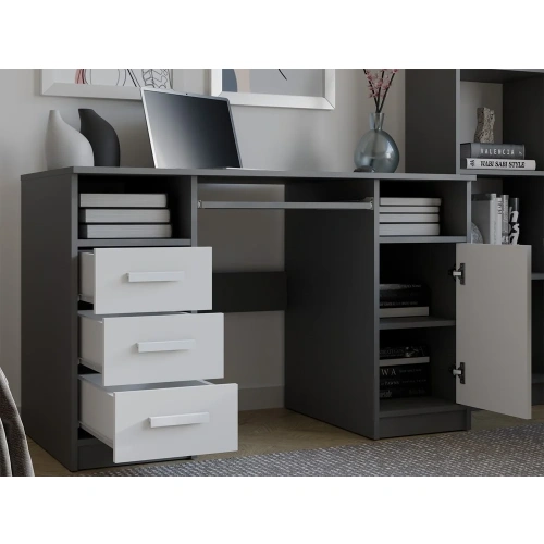 BIURKO DELTA ANTRACYT / BIAŁY 120 Cm 3 Szuflady Szafka Półki Do Biura Pokoju Na Laptop-2