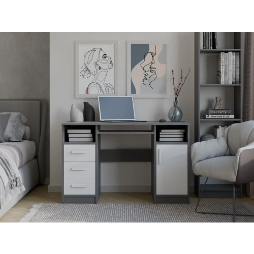 BIURKO DELTA ANTRACYT / BIAŁY 120 Cm 3 Szuflady Szafka Półki Do Biura Pokoju Na Laptop-4